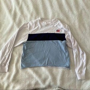 Mighty Fine Colorblock American Flag Patch Cropped Long Sleeve Shirt size S